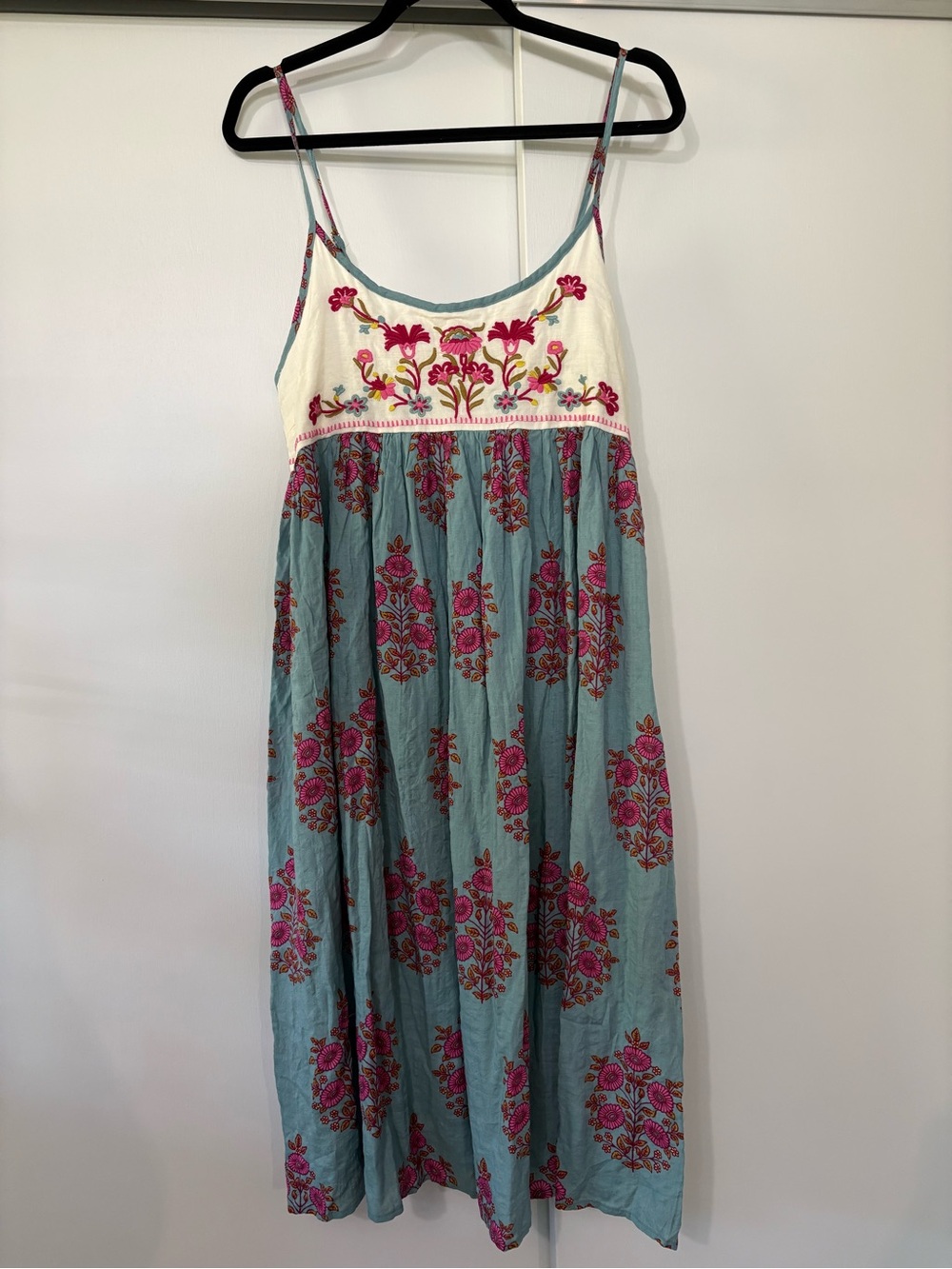 NWT NATURAL LIFE size small Teal Maxi Dress with Pink Floral Embroidery